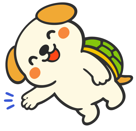 横たわってリラックスする公式キャラクターのポチカメ